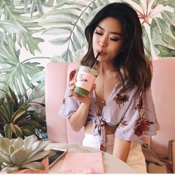 Lulus Tops - Lavender Floral Tie Front Top